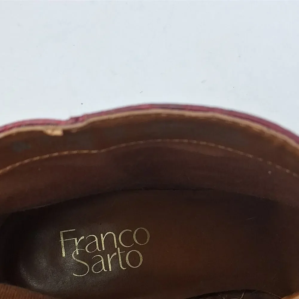 Franco Sarto Ilaria Burgundy Croc Embossed Leather Ankle Boots Booties Size 9M
